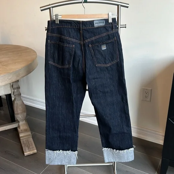 Armani Exchange Hi Waist Cuff Straight Ankle Dark Wash Jeans Women size 27 - Picture 4 of 17